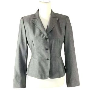 Tahari Blazer Jacket Snap Button Closure Rayon Gray Petite Sz 4